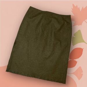 ZARA Woman Vintage Y2k Army Green Wool Pencil Skirt Laser Cut Hem Sz 8